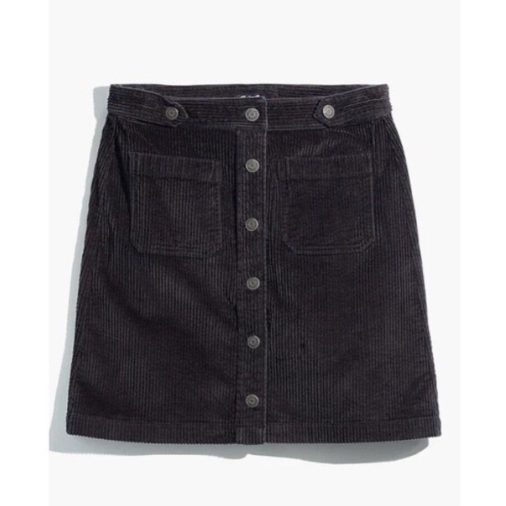 Madewell EUC Corduroy Black Coal Button Up Mini Skirt Size 6 Medium
